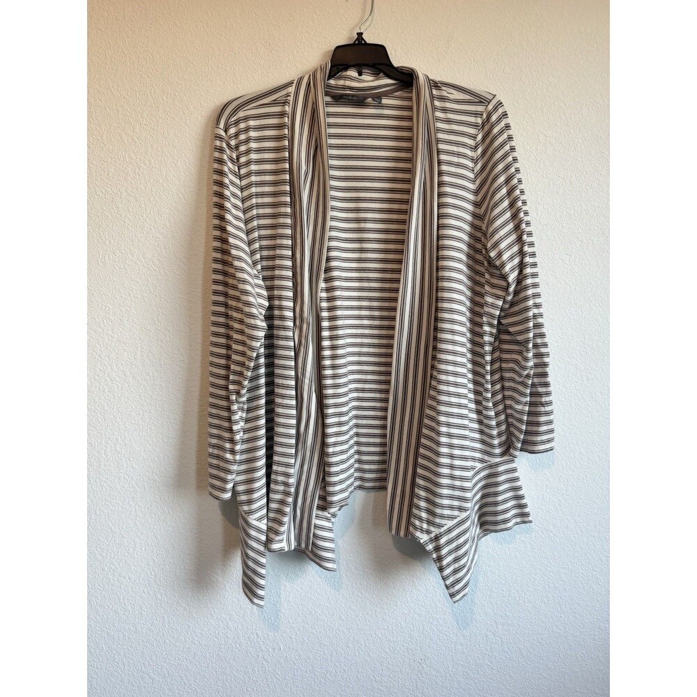 Any Body Women's Long Sleeve Brown White Striped Open Front Cardigan Sweater 3X